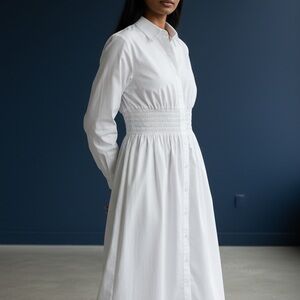 Universal Standard White Smocked Shirt Dress Cotton Button Front Size S